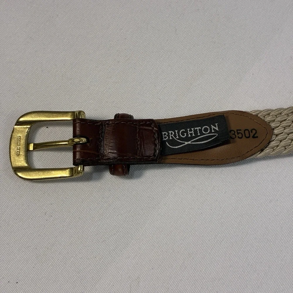 VTG Brighton Mens Braided Belt‎ 38 Croc Embossed Leather Brass USA Heritage Prep